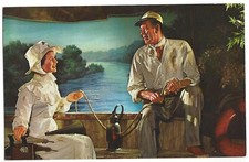 Katherine Hepburn/Humphrey Bogart, Movieland Wax Museum, c1960s Unused Postcard