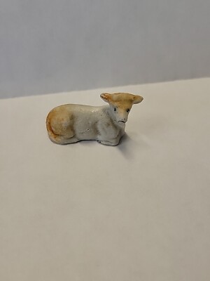 VINTAGE ANTIQUE Tiny Lying Cow  FIGURINE MINIATURE Hertwig Doll