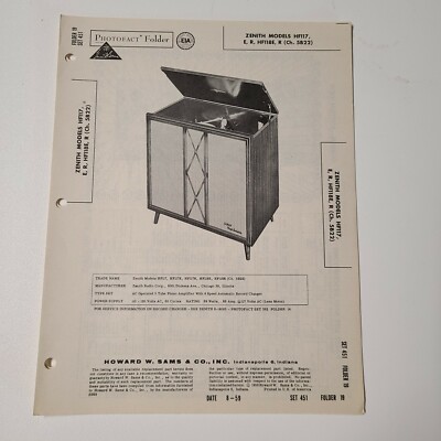SAMS PHOTOFACT SERVICE MANUAL 451-19 ZENITH HF117 E R HF118E 5B22 RECORD PLAYER
