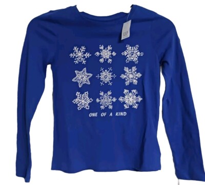 NWT GAP Kids Factory Girls Long Sleeve One Of A Kind Tee Size M 8 Snowflakes G2