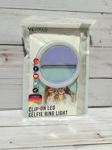 Vivitar Anneau Lumineux Selfie LED Clip-On avec Chargeur USB Inclus, Blanc/Violet