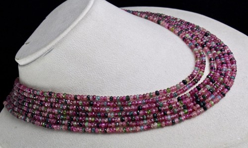 Certified Natural Multi Tourmaline 446 Ct Beads Facetted Necklace 7 Line - Picture 3 of 8