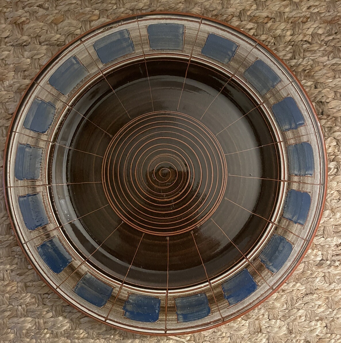 Serving Platter Scandinavian Art Pottery Made In Norway 12.5in Blue & Brown