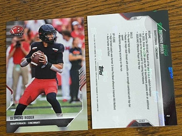 2021 BOWMAN NEXT TOPPS NOW FOOTBALL #2 DESMOND RIDDER CINCINNATI BEARCATS RC SP 