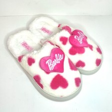 Barbie HEARTS Fluffy Slippers Pink Soft Indoor/Outdoor Women  s - New