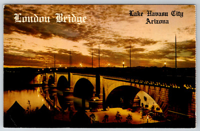 c1960s London Bridge Sunset Havasu City Arizona Night View Vintage Postcard