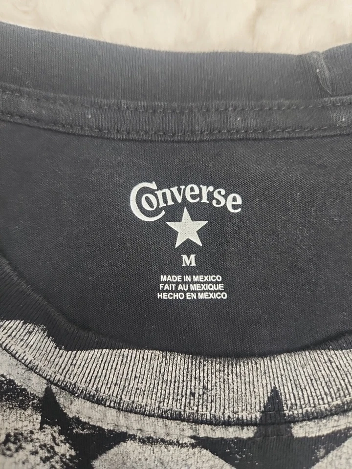 Camiseta Converse Talla Grande Negra Estrellas Rayas Número Uno Logo Informal Pullover Foto 3 de 3