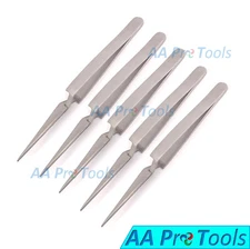 5 Cross Lock Tweezers Straight Short Pointed Self Closing Reverse Action Forceps