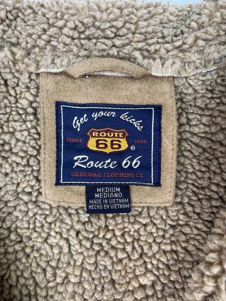 Abrigo de invierno vintage Route 66 sherpa forrado chaqueta imitación gamuza beige talla mediana Foto 2 de 4