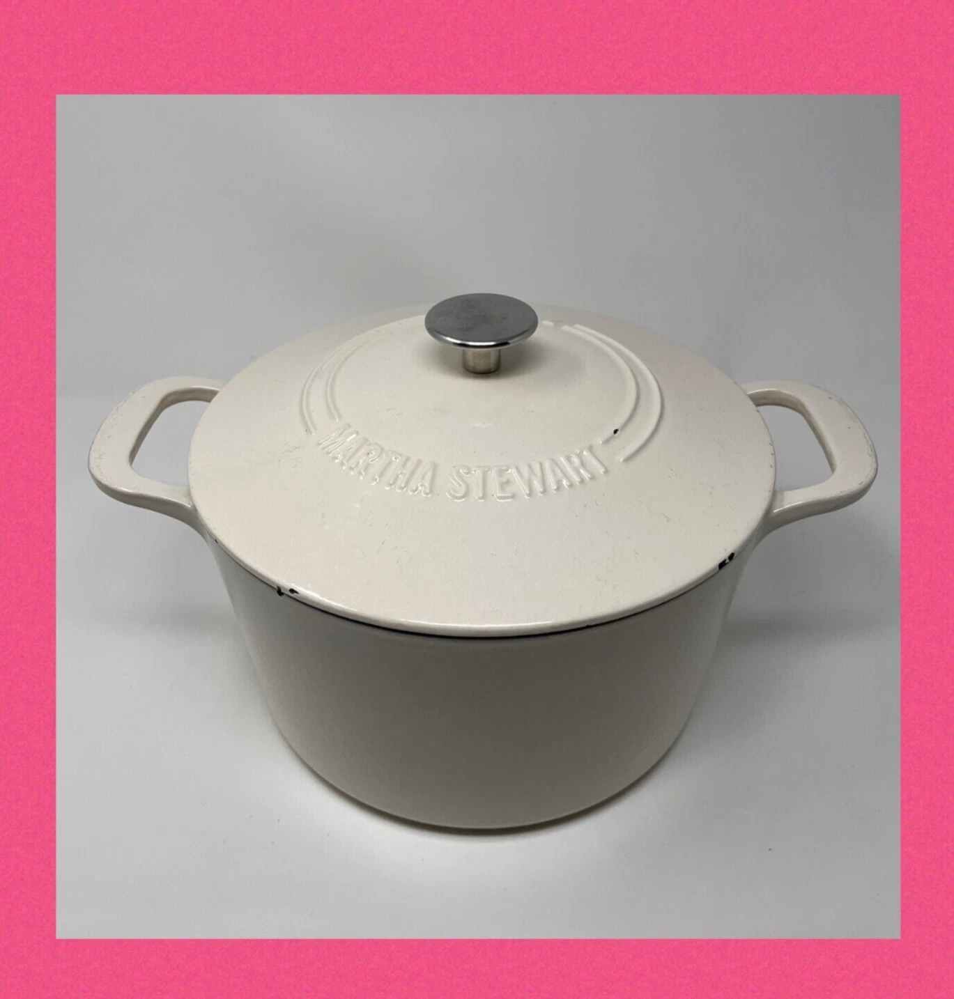 Martha Stewart 7-Quart Enamel Cast Iron Dutch Oven (White) Used Signs Of Wear