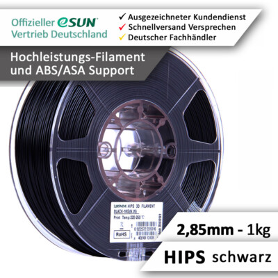 eSun Filament, HIPS, 2.85mm, 1kg, schwarz, für nahezu alle FDM 3D-Drucker