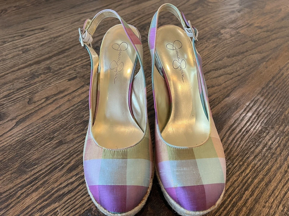 Jessica Simpson JADA 多色面料帆布鞋楔形鞋跟凉鞋 10 B — 第 4/4 张图片