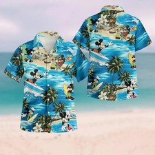 Disney Mickey Summer Surfing Tropical Aloha Hawaiian Shirt