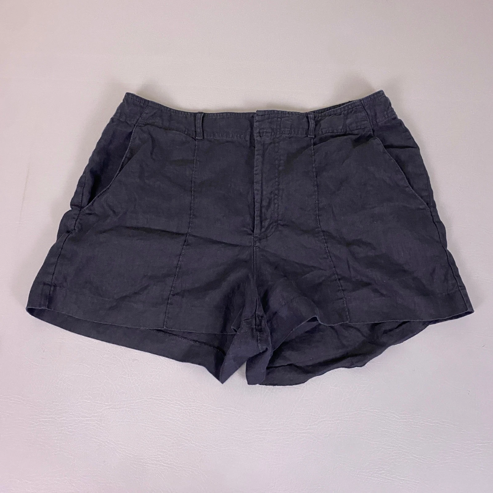 Madewell 100% Linen Shorts Women's Size 16 Black High Rise Relaxed Lightweight*