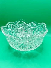 Antique ABP Heavy Thick Cut Glass Hobstars Fan Sawtooth American Brilliant EUC