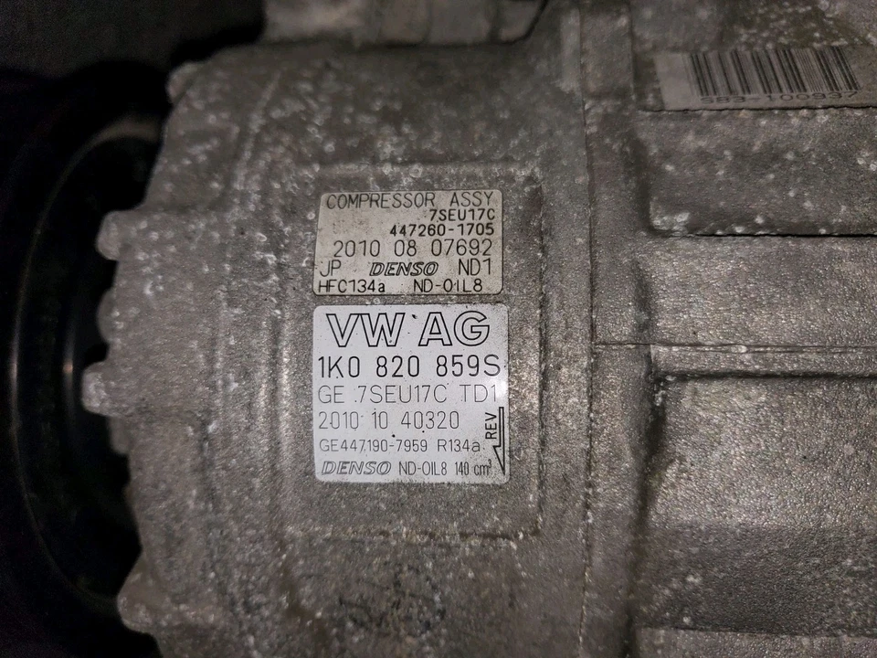 VOLKSWAGEN GOLF GTI VW MK6 AIR CONDITIONING COMPRESSOR DENSO 7SEU17C 1K0820859S - image 2 of 4