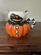 Johanna Parker Transpac Halloween Ceramic Mummy Black Cat Mug