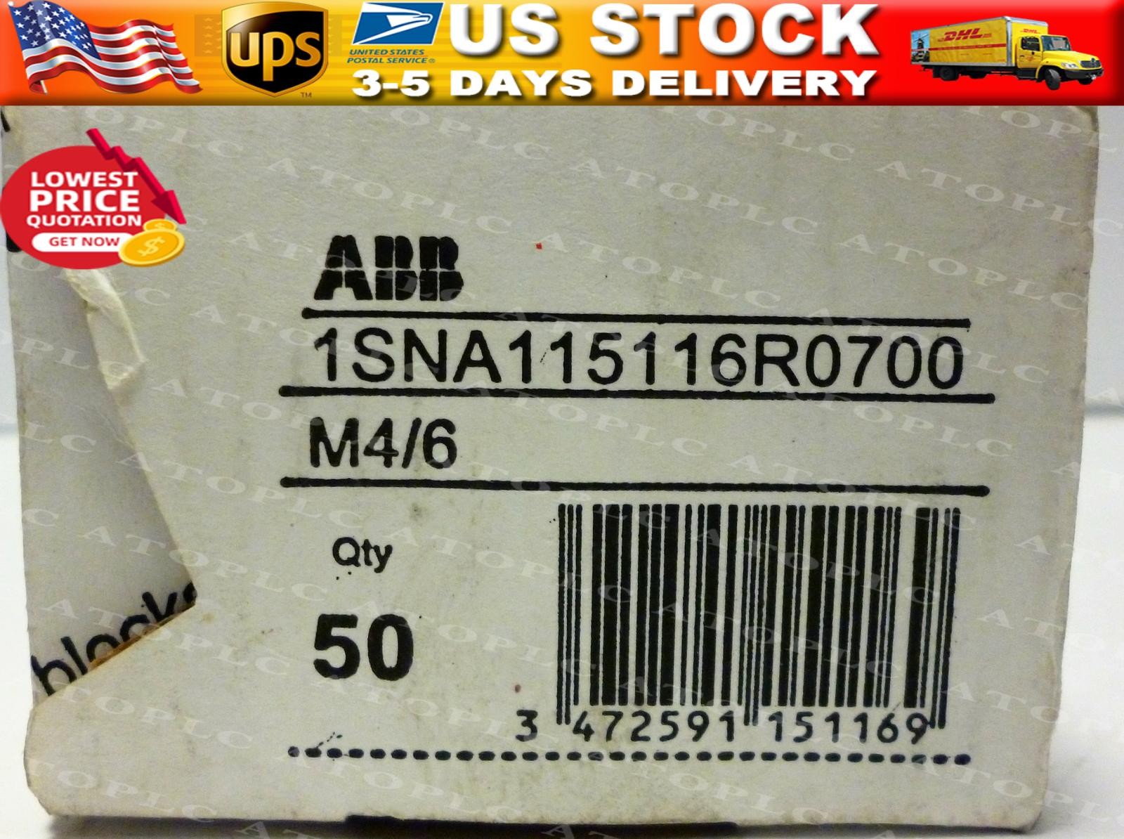 NEW Box of 50 ABB 1SNA115116R0700 Terminal Blocks