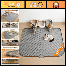 Extra Large Cat Litter Box Mat 47"x37" - Waterproof Silicone, Non-Slip, Easy Cle