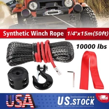 Synthetic Winch Rope Kit, 1/4'' x 50FT w/ 10000 lbs Strength, Protective Sleeve