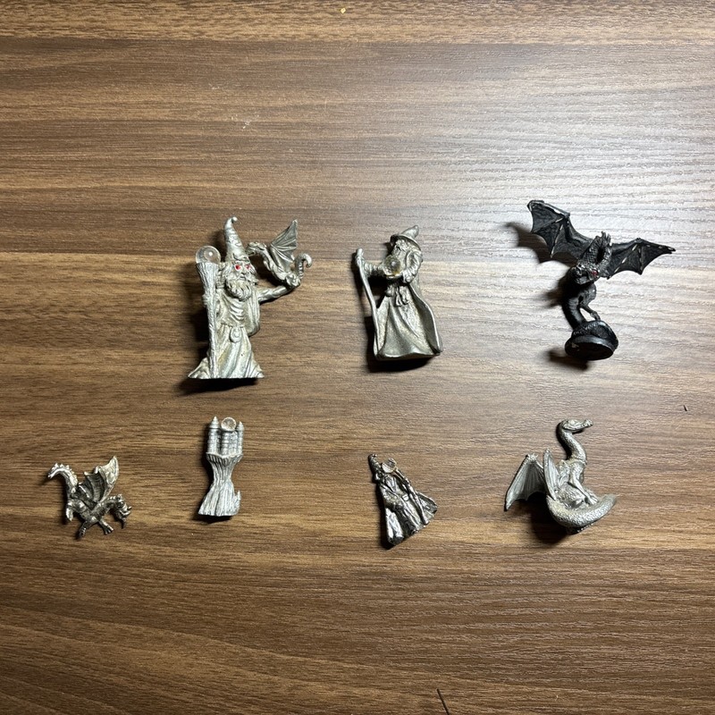 Pewter Figurine Lot Of 9 (Wizard Dragons Fantasy Crystals) 2 Damaged*