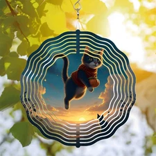 Whimsical Metal Hanging Wind Spinners & Chimes - Playful Cat Design 