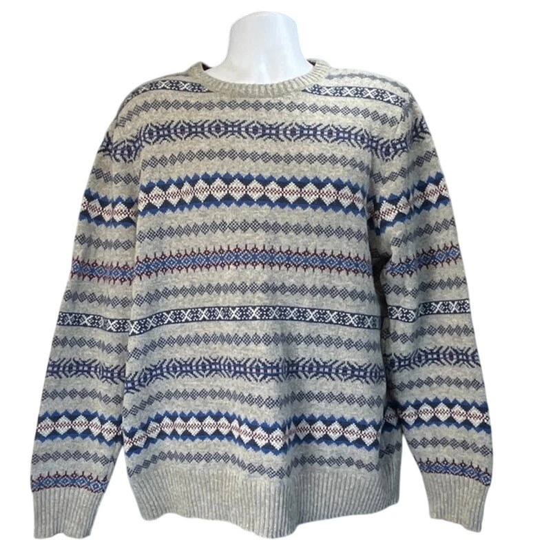 Urban Pipeline Mens XL Gray Fair Isle Crew Neck Blue Geometric Long Sleeves