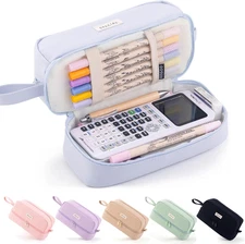 Big Capacity Large Pencil Case Canvas Pen Pouch Bag with 2 Compartments for Girl