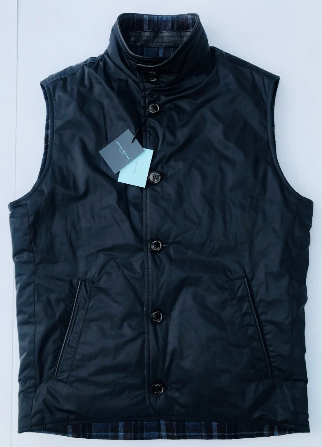 PETER MILLAR COLLECTION Shadow Plaid/Solid Reversible Vest Full Zip Wool XL $648