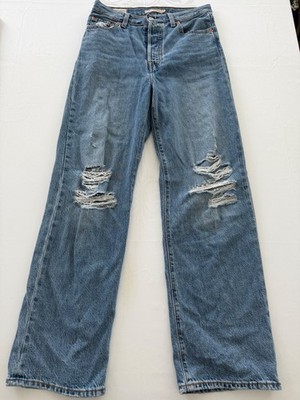 Levi's Ribcage Straight Ankle Jeans W26 hellblau, gebraucht, Risse an Knien