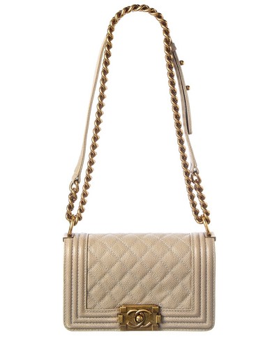 Chanel Beige Caviar Quilted Leather Small Boy Flap (Authentic Pre-Loved) Women's