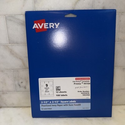 Avery Presta Labels 94104 in Pearlized Ivory 2.5 x2.5  Qty 99 (11 Sheets)
