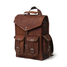 Leather Backpack Bag Goat Genuine Travel Men's Brown Laptop Rucksack Vintage