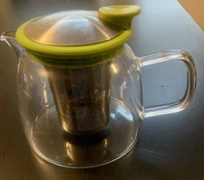 NEW (NO BOX) FORLIFE Clear Glass Teapot Basket Infuser w/ Lime Green Accent