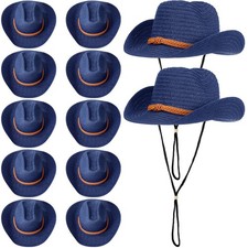 12 Pcs Straw Cowboy Hat for Men Women Western Party Sun Protection Hat Wide B...
