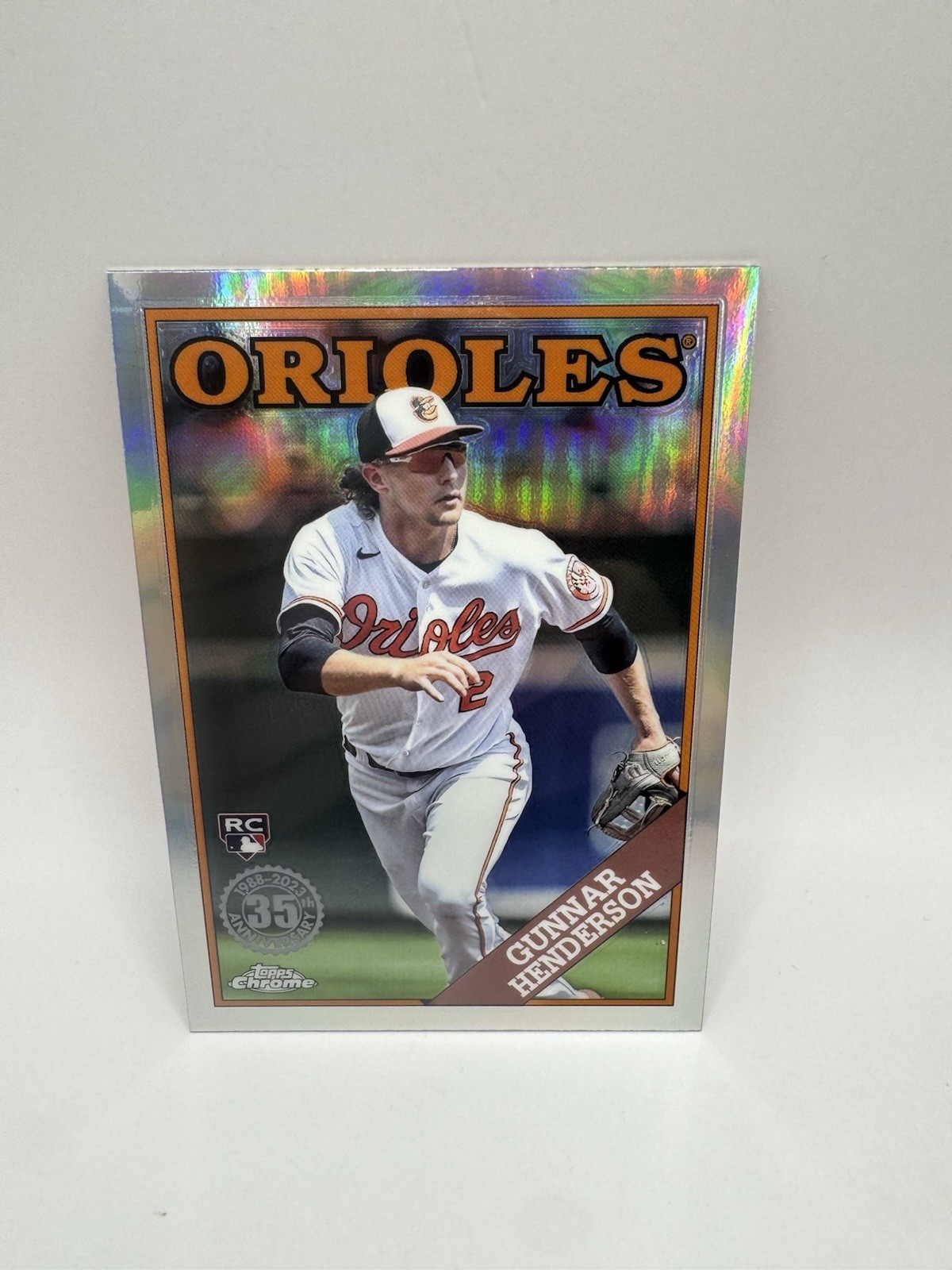 2023 Topps Chrome Update Gunnar Henderson 1988 Topps 35th Anniversary refractor.