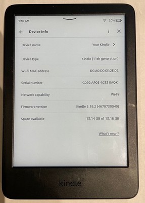 Amazon Kindle 16 GB 6 inch screen Black eBook Reader  Model C2V2L3 11th Gen 2022