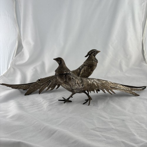 Vintage MCM Pair of Large Brass Pheasant Bird Figurines 12" Male & Female
