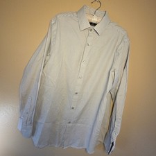 Hart Schaffner Marx Men's L Dress Shirt Gray White Houndstooth 100 Cotton LS