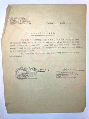 1949 Fulda DP Camp IRO Resettlement Document Latvian Refugee Roberts Mazjanis