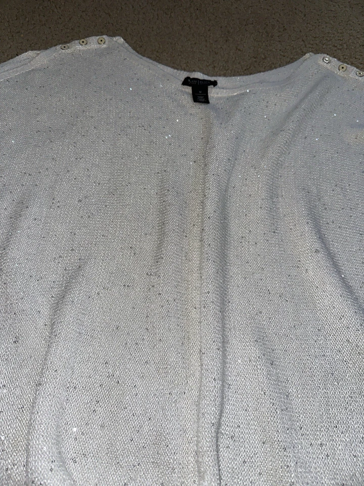 Women’s White House Black Market White Sparkly Tunic Sweater - Image 2 of 2