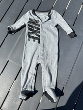 Baby Nike Logo Sleeper Size 9 Month. Footie One Piece Pajama Snap Gray.