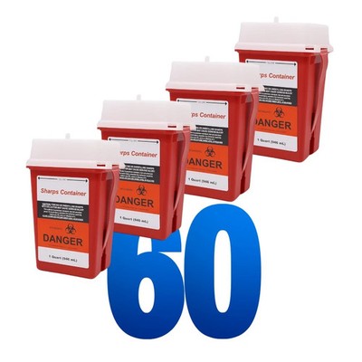 LabXcel 1 Quart Polypropylene Sharps Container Red Needle Disposal Bin 60pcs