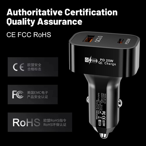 Square 25W QC3.0 + PD Dual Line Fast Charging Cell Phone Car Charger Lighter - Photo 4 sur 13