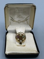 1960’s Anson Gold Tone Multi Colored Stone Tie Tack Pin W/Chain & W/Original Box
