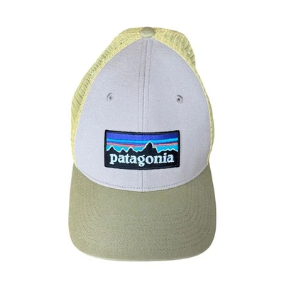 Patagonia P-6 Logo LoPro Trucker Hat Tan Yellow NetPlus Snapback Mesh Cap Mens - Image 1 of 4