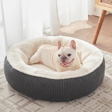 30 inches Calming Donut Dog Bed for Medium Dogs,Dark Grey  Round Pet Bed with R