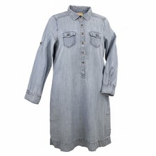 Banana Republic Women Blue Lyocell Chambray Shirt Dress Roll Tab Sleeve Size 8