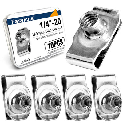 1/4''-20 U Clip Nuts, 304 Stainless Steel Extruded Clip-On U Nuts for Automotive