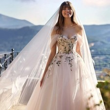 Elegant Long Wedding Dress Off The Shoulder Classic V-neck Appliques Bridal Gown